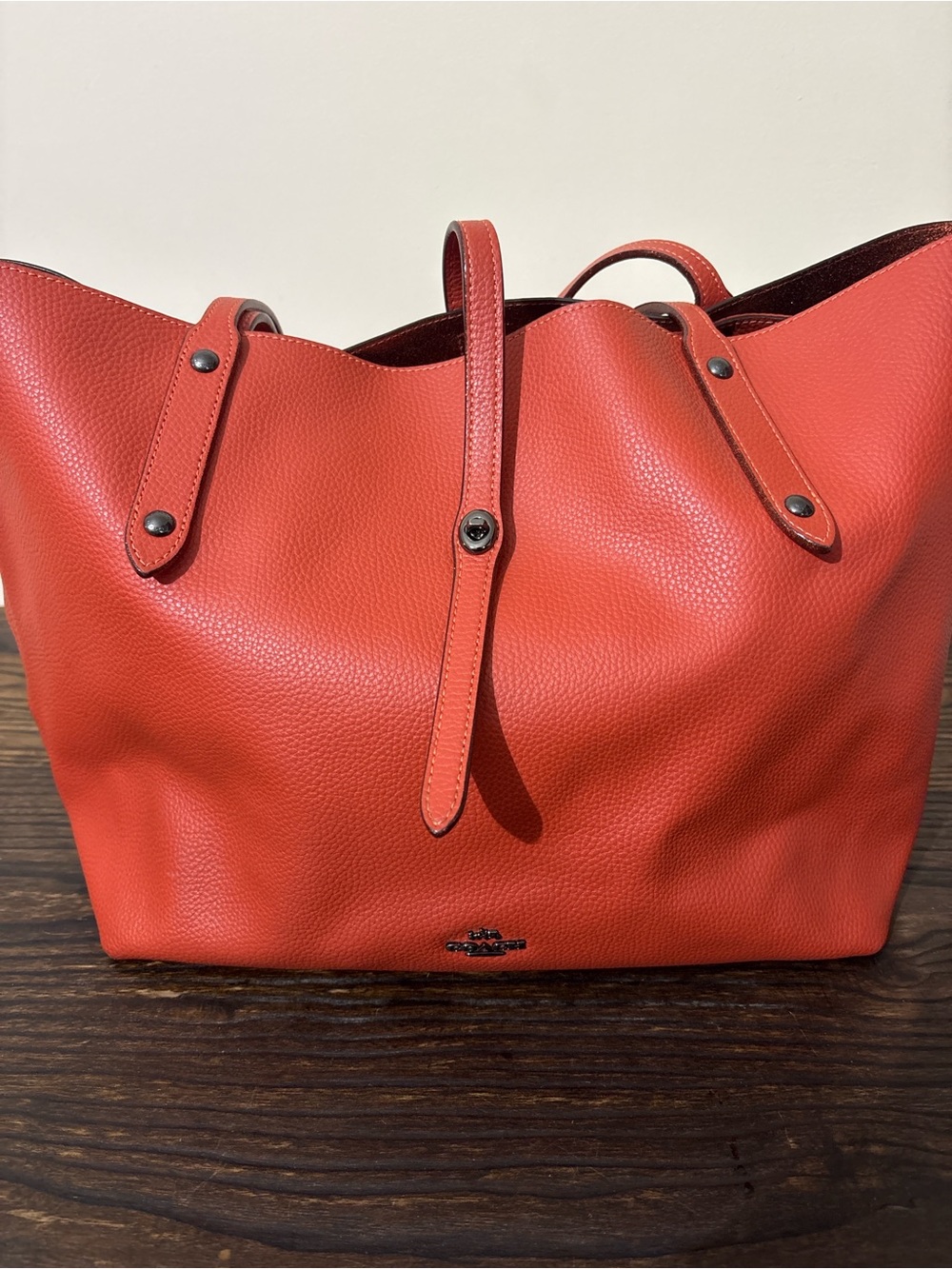 Coach Coral-Red Pebbled Leather Tote